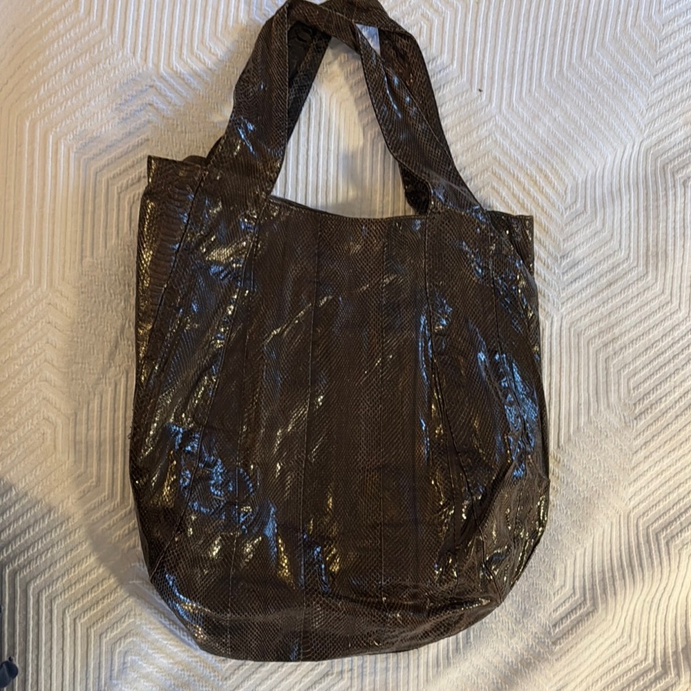 Beirn Chocolate Brown Genuine Snakeskin “Jenna” Tote Bag